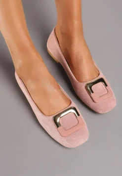 Różowe Casualowe Balerinki na Płaskiej Podeszwie z Metaliczną Aplikacją Chrissti