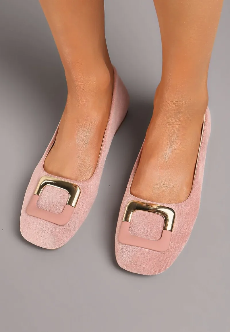 Różowe Casualowe Balerinki na Płaskiej Podeszwie z Metaliczną Aplikacją Chrissti