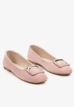 Różowe Casualowe Balerinki na Płaskiej Podeszwie z Metaliczną Aplikacją Chrissti