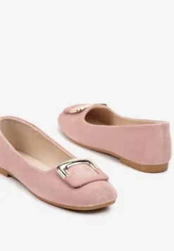 Różowe Casualowe Balerinki na Płaskiej Podeszwie z Metaliczną Aplikacją Chrissti