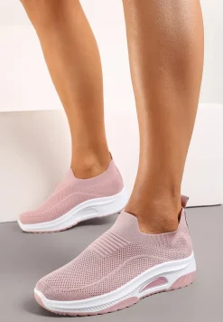 Różowe Casualowe Buty Sportowe na Grubszej Podeszwie Ozdobione Perforacją Fiovena