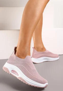 Różowe Casualowe Buty Sportowe na Grubszej Podeszwie Ozdobione Perforacją Fiovena