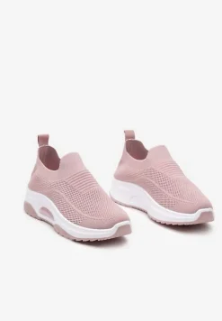 Różowe Casualowe Buty Sportowe na Grubszej Podeszwie Ozdobione Perforacją Fiovena
