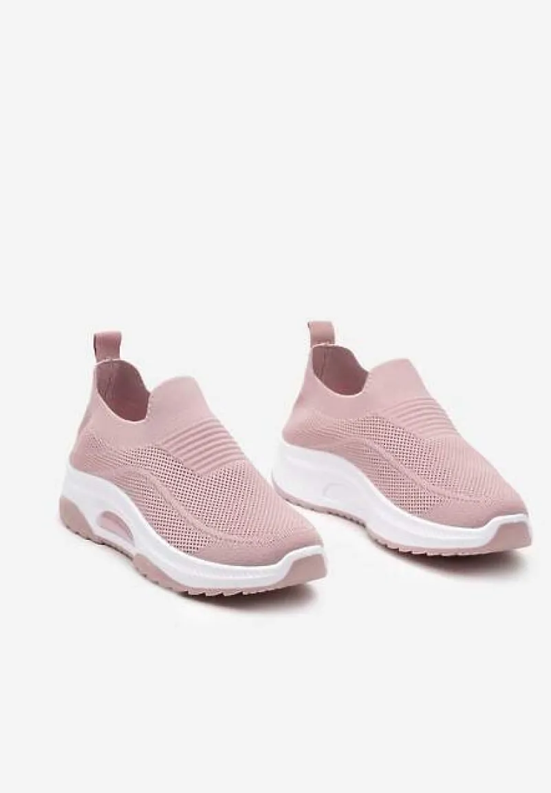 Różowe Casualowe Buty Sportowe na Grubszej Podeszwie Ozdobione Perforacją Fiovena