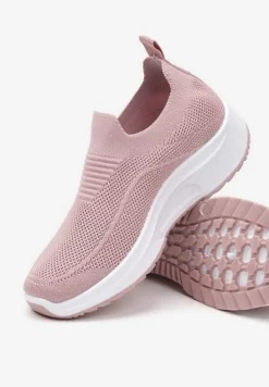 Różowe Casualowe Buty Sportowe na Grubszej Podeszwie Ozdobione Perforacją Fiovena