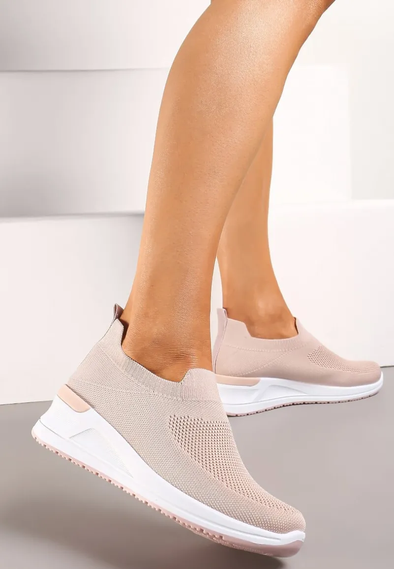 Różowe Casualowe Buty Sportowe na Platformie bez Zapięcia Winulla