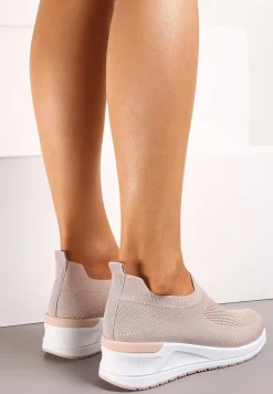 Różowe Casualowe Buty Sportowe na Platformie bez Zapięcia Winulla