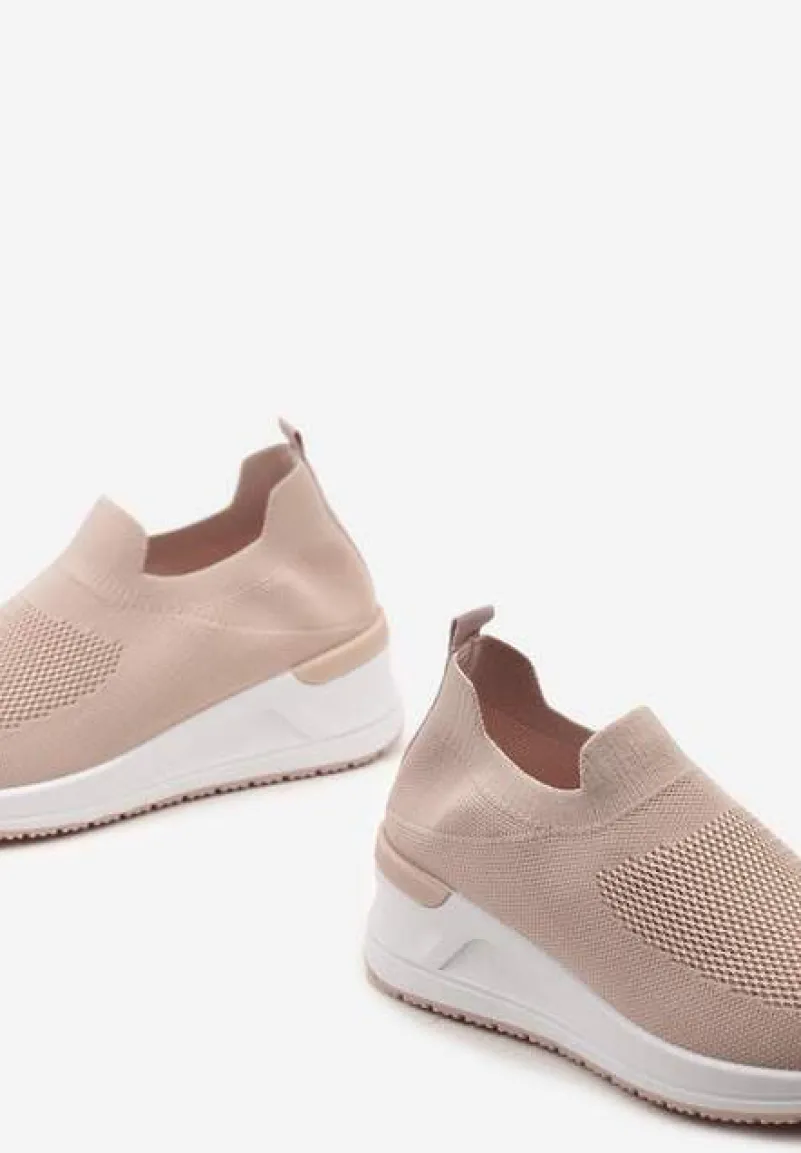 Różowe Casualowe Buty Sportowe na Platformie bez Zapięcia Winulla