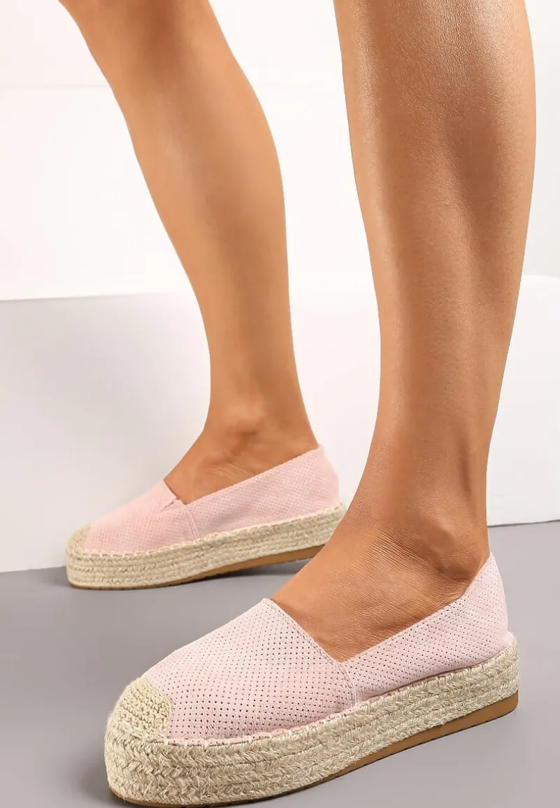 Różowe Casualowe Espadryle na Grubej Podeszwie Ozdobionej Plecionką Honorelle