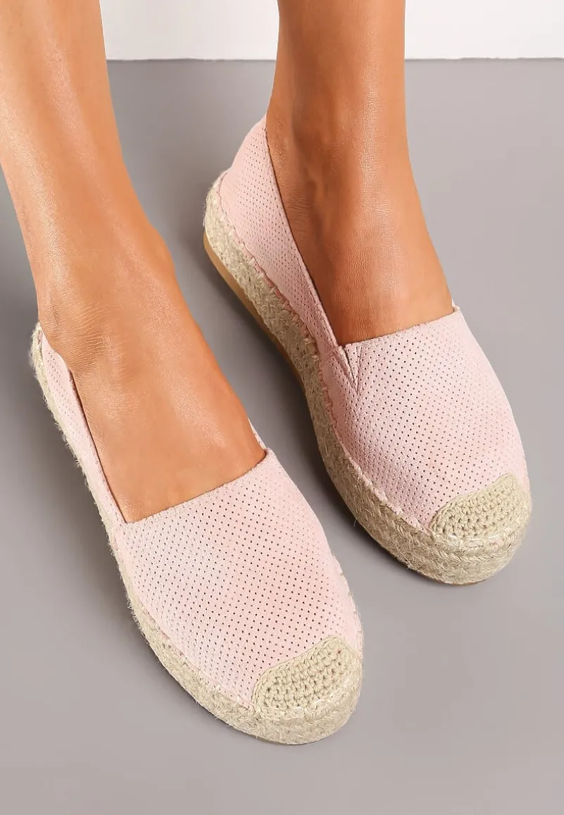 Różowe Casualowe Espadryle na Grubej Podeszwie Ozdobionej Plecionką Honorelle