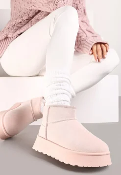 Różowe Casualowe Śniegowce na Grubej Podeszwie o Krótkim Fasonie Lobaria