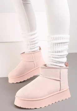 Różowe Casualowe Śniegowce na Grubej Podeszwie o Krótkim Fasonie Lobaria