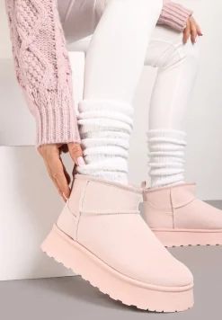 Różowe Casualowe Śniegowce na Grubej Podeszwie o Krótkim Fasonie Lobaria