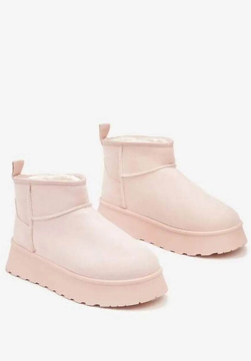 Różowe Casualowe Śniegowce na Grubej Podeszwie o Krótkim Fasonie Lobaria