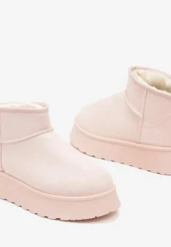 Różowe Casualowe Śniegowce na Grubej Podeszwie o Krótkim Fasonie Lobaria