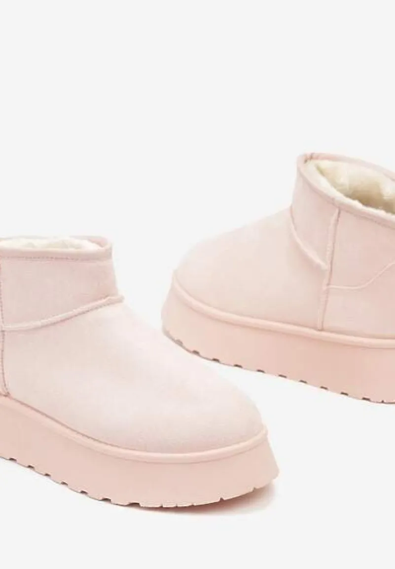 Różowe Casualowe Śniegowce na Grubej Podeszwie o Krótkim Fasonie Lobaria