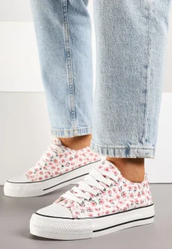 Różowe Casualowe Trampki w Kwiatki Foleriella