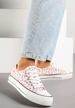 Różowe Casualowe Trampki w Kwiatki Foleriella