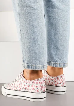 Różowe Casualowe Trampki w Kwiatki Foleriella