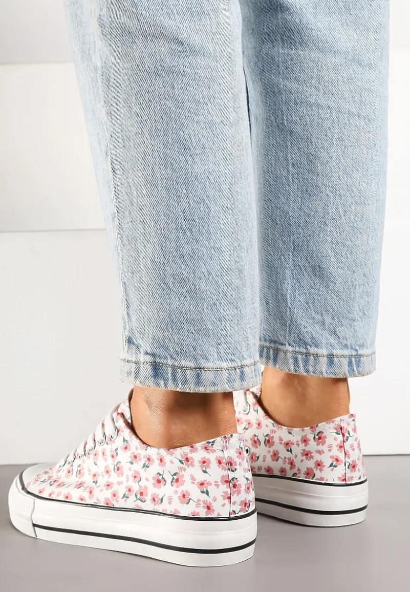 Różowe Casualowe Trampki w Kwiatki Foleriella