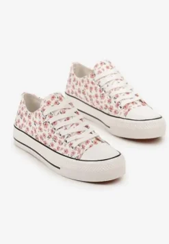 Różowe Casualowe Trampki w Kwiatki Foleriella