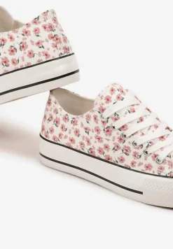 Różowe Casualowe Trampki w Kwiatki Foleriella