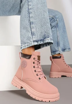 Różowe Casualowe Trapery Mocno Ocieplane Futrem Weriora