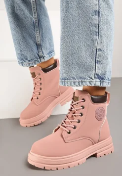 Różowe Casualowe Trapery Mocno Ocieplane Futrem Weriora