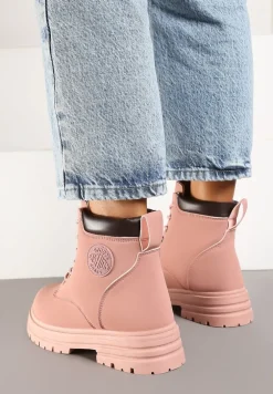 Różowe Casualowe Trapery Mocno Ocieplane Futrem Weriora