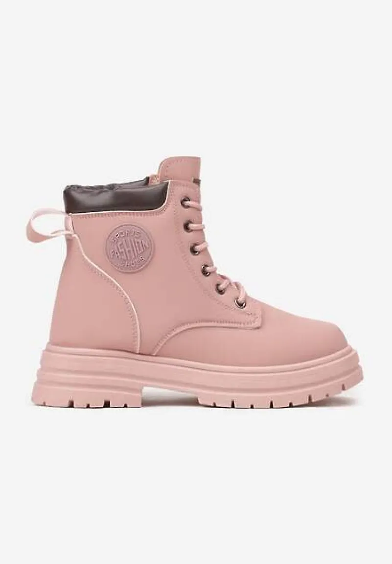 Różowe Casualowe Trapery Mocno Ocieplane Futrem Weriora