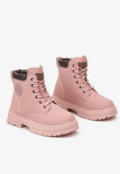 Różowe Casualowe Trapery Mocno Ocieplane Futrem Weriora