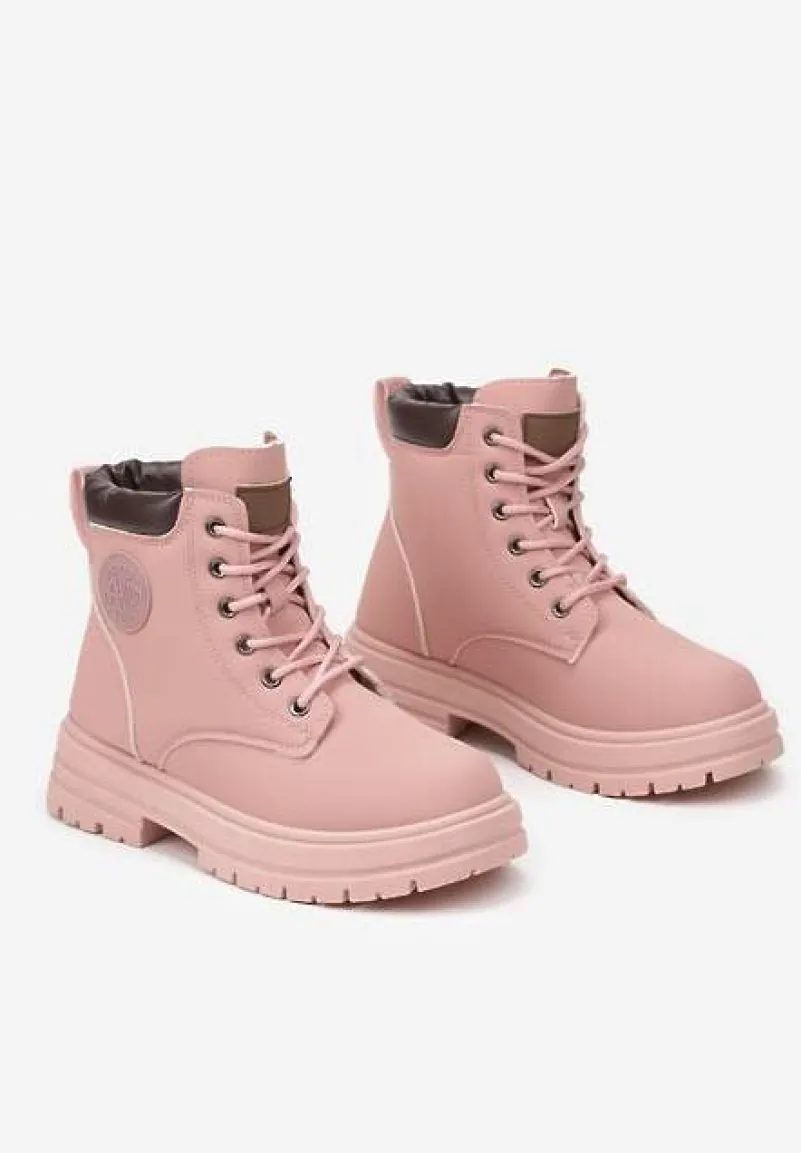 Różowe Casualowe Trapery Mocno Ocieplane Futrem Weriora