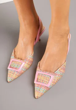 Różowe Czółenka na Kaczuszce Slingback Ozdobione Klamrą Korreia