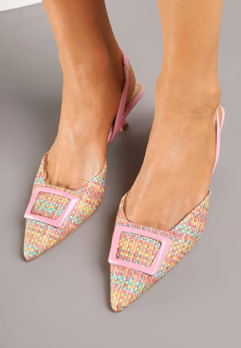 Różowe Czółenka na Kaczuszce Slingback Ozdobione Klamrą Korreia