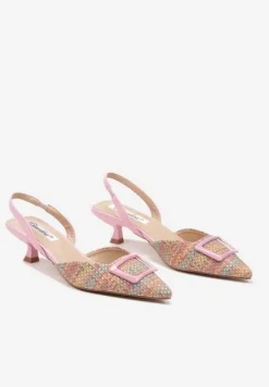 Różowe Czółenka na Kaczuszce Slingback Ozdobione Klamrą Korreia