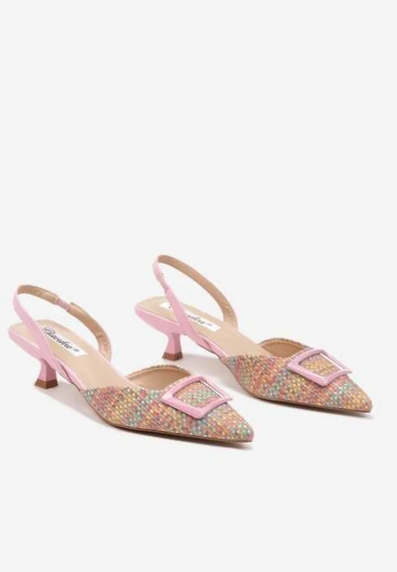 Różowe Czółenka na Kaczuszce Slingback Ozdobione Klamrą Korreia