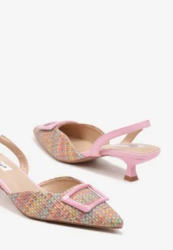 Różowe Czółenka na Kaczuszce Slingback Ozdobione Klamrą Korreia