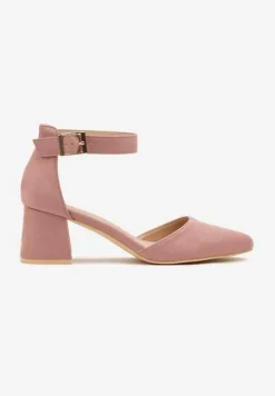 Różowe Czółenka na Słupku Vices ze Skórzaną Wkładką i Paskiem Wokół Kostki Eveliri