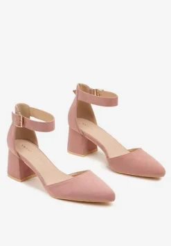 Różowe Czółenka na Słupku Vices ze Skórzaną Wkładką i Paskiem Wokół Kostki Eveliri