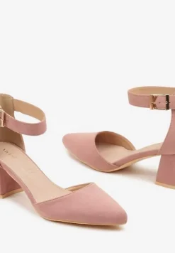 Różowe Czółenka na Słupku Vices ze Skórzaną Wkładką i Paskiem Wokół Kostki Eveliri