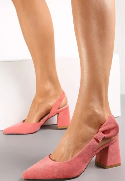 Różowe Czółenka na Słupku ze Szpiczastym Noskiem i Kokardką Kimara