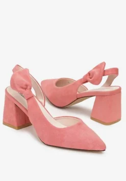 Różowe Czółenka na Słupku ze Szpiczastym Noskiem i Kokardką Kimara