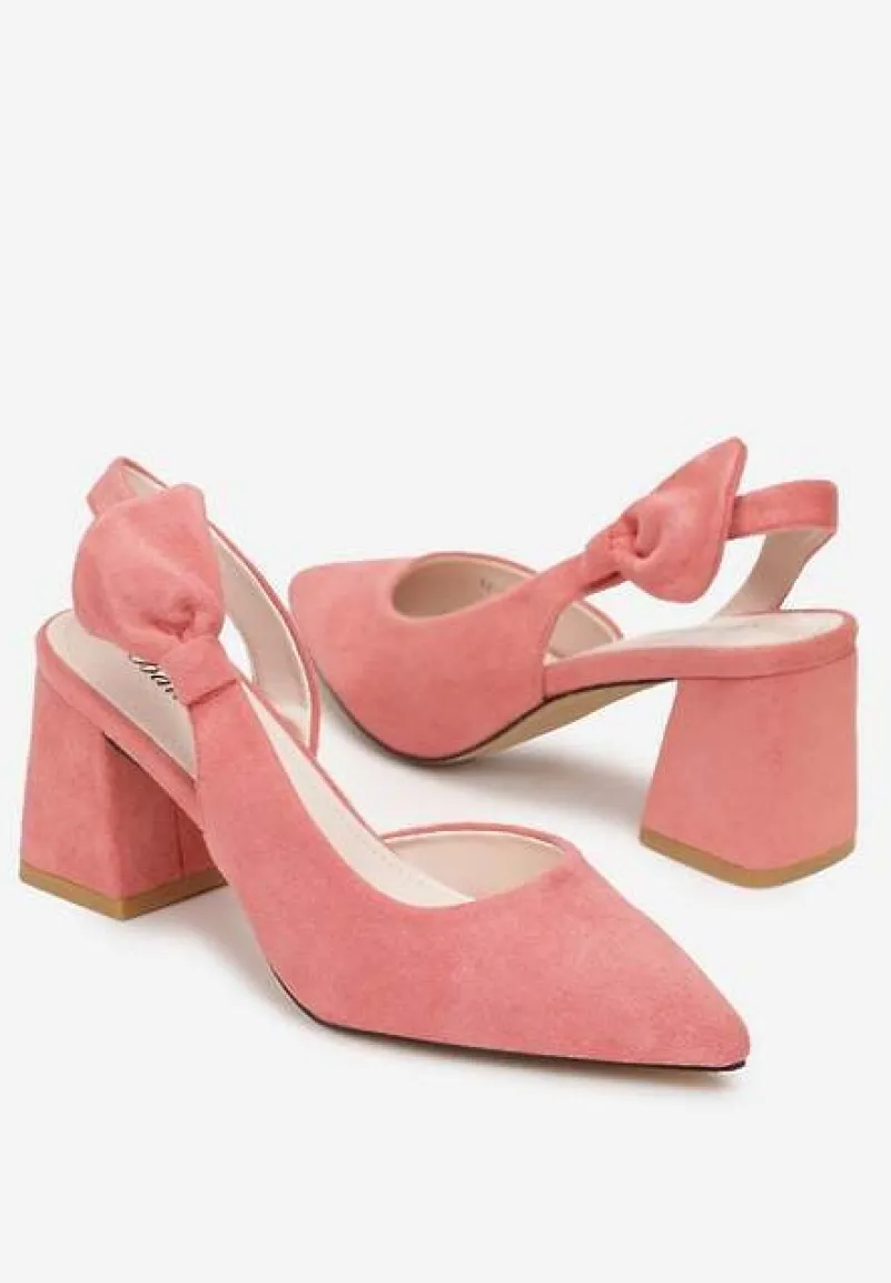 Różowe Czółenka na Słupku ze Szpiczastym Noskiem i Kokardką Kimara