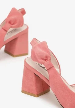 Różowe Czółenka na Słupku ze Szpiczastym Noskiem i Kokardką Kimara