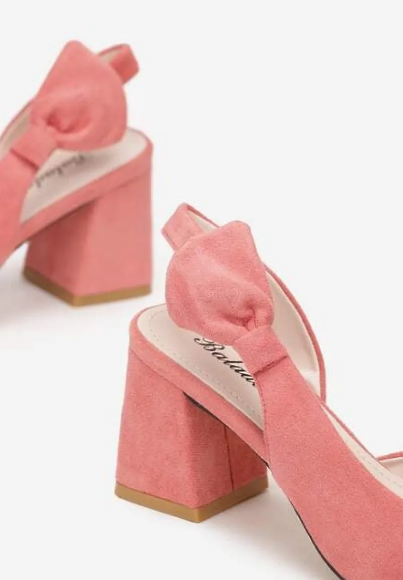 Różowe Czółenka na Słupku ze Szpiczastym Noskiem i Kokardką Kimara