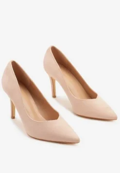 Różowe Czółenka z Imitacji Zamszu na Obcasie ze Szpiczastym Noskiem Zalinne