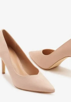 Różowe Czółenka z Imitacji Zamszu na Obcasie ze Szpiczastym Noskiem Zalinne