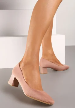 Różowe Czółenka z Kwadratowym Noskiem na Słupku z Wyściółką z Ekoskóry Nesha