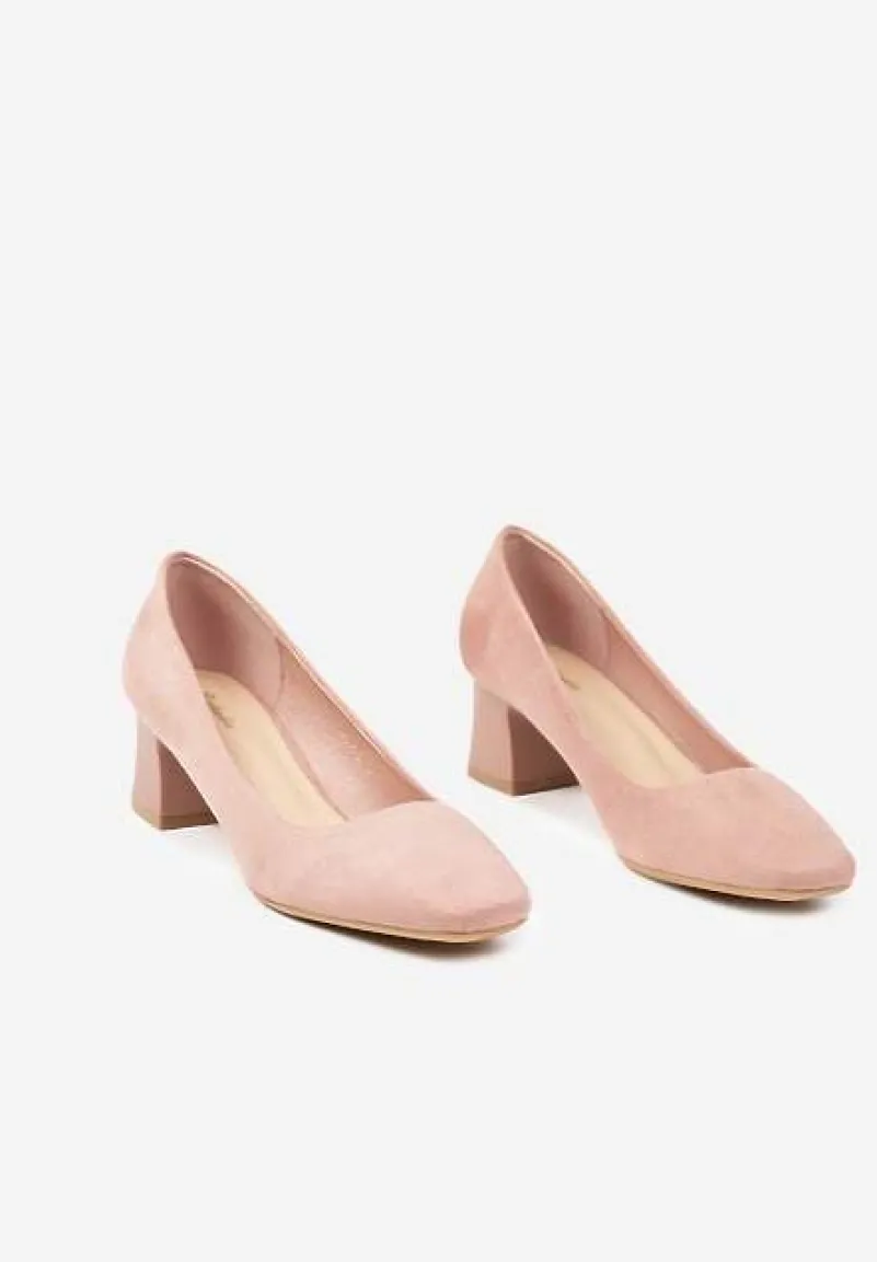 Różowe Czółenka z Kwadratowym Noskiem na Słupku z Wyściółką z Ekoskóry Nesha