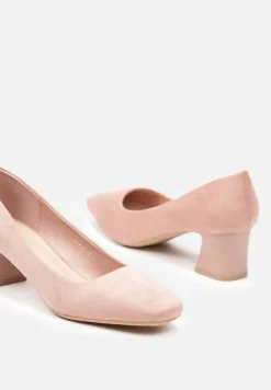 Różowe Czółenka z Kwadratowym Noskiem na Słupku z Wyściółką z Ekoskóry Nesha